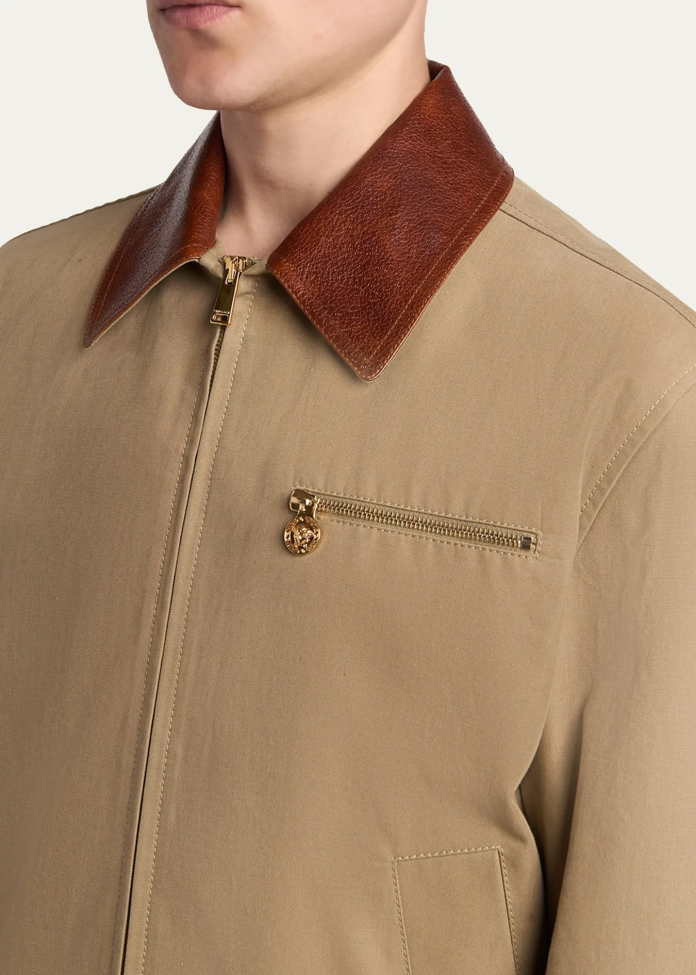 VersaceMen's Leather Collar Blouson Jacket