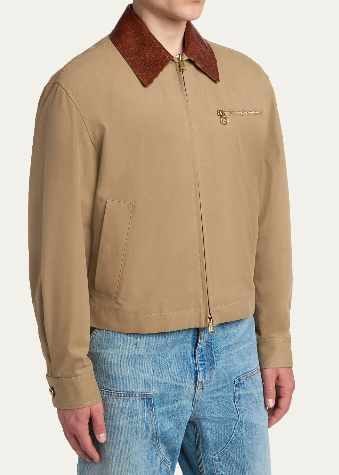 VersaceMen's Leather Collar Blouson Jacket