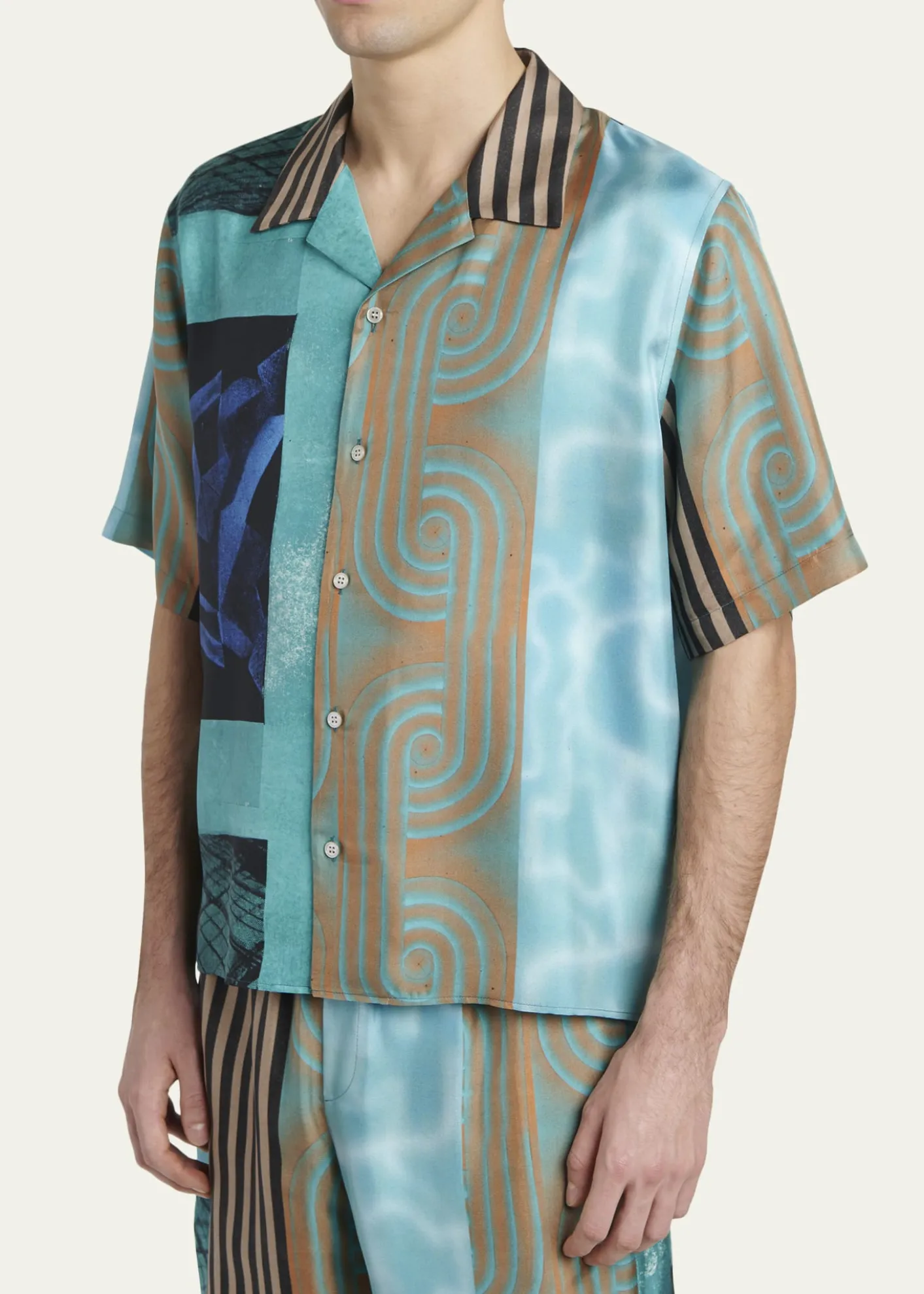 VersaceMen's Silk Multi-Abstract Medusa Camp Shirt