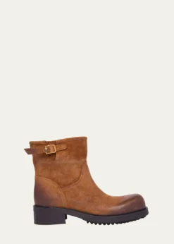 VersaceMen's Suede La Medusa Buckle Ankle Boots