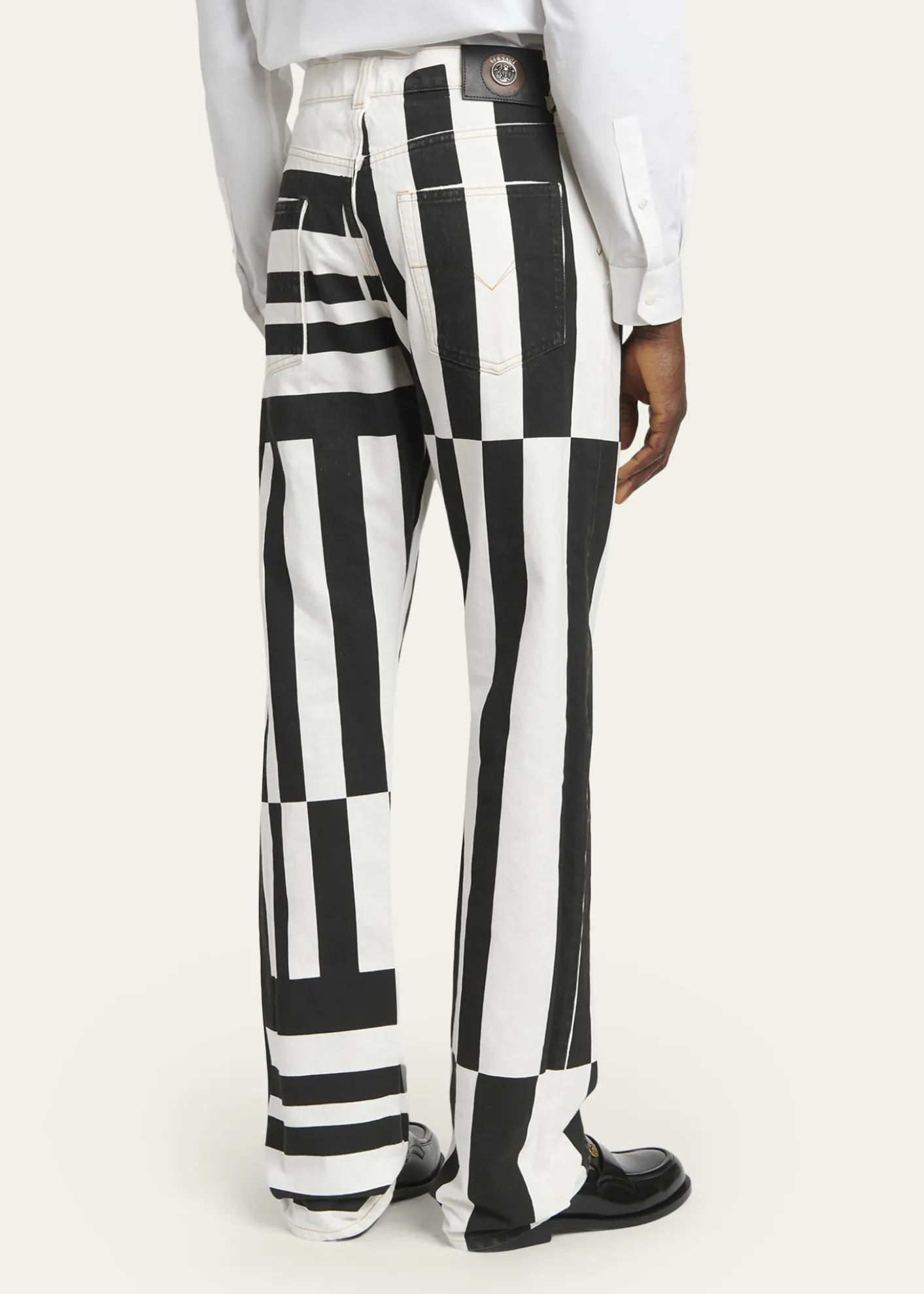 VersaceMen's Two-Tone Greca Paneled Straight-Leg Pants