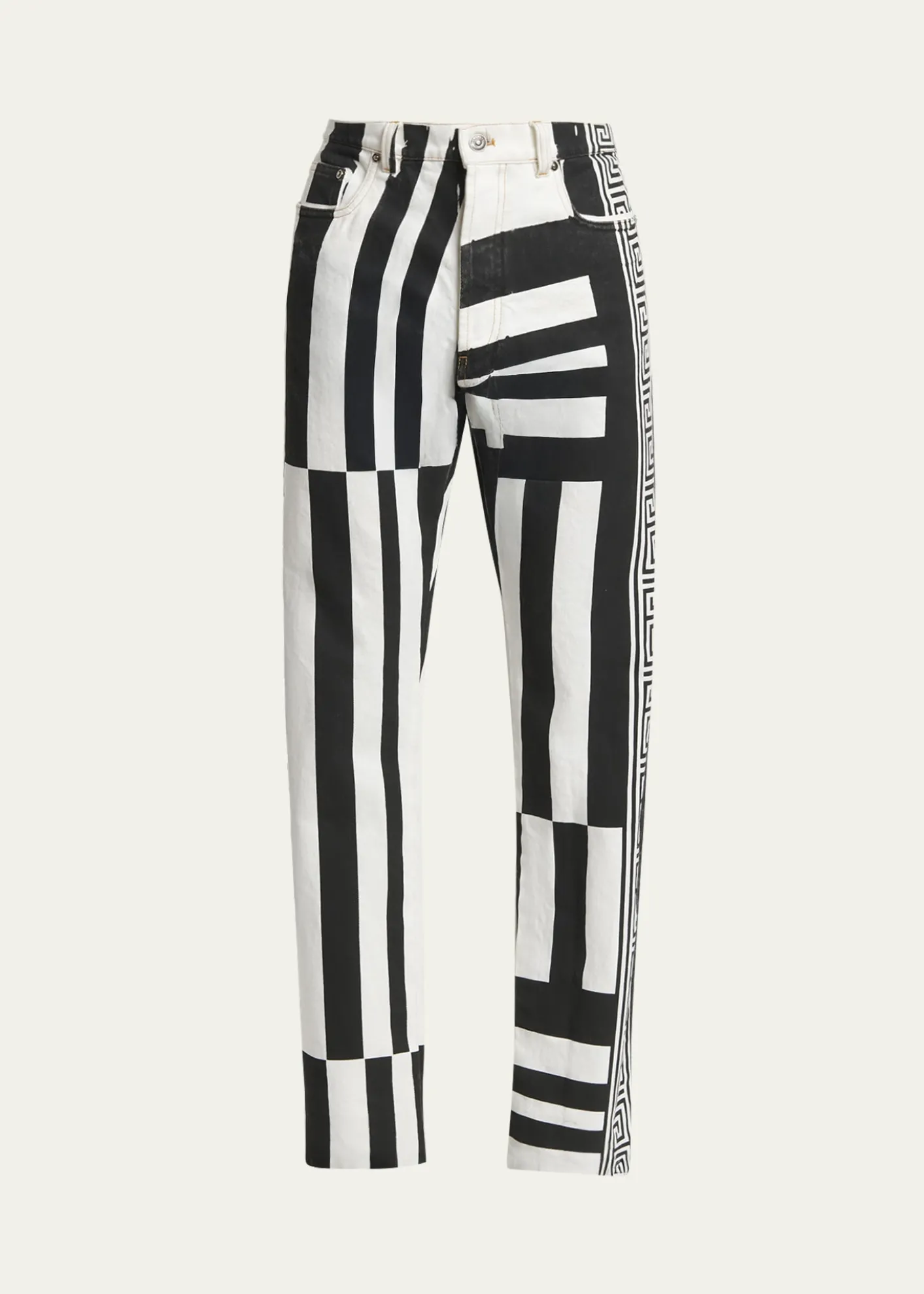 VersaceMen's Two-Tone Greca Paneled Straight-Leg Pants