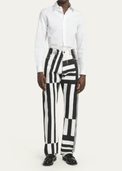 VersaceMen's Two-Tone Greca Paneled Straight-Leg Pants