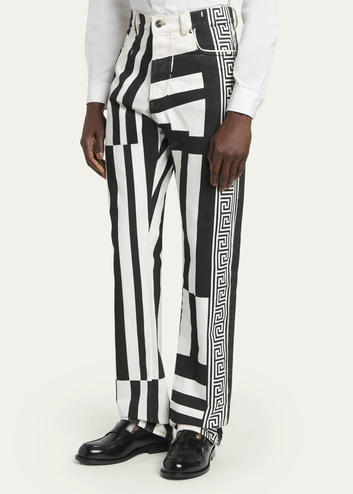 VersaceMen's Two-Tone Greca Paneled Straight-Leg Pants
