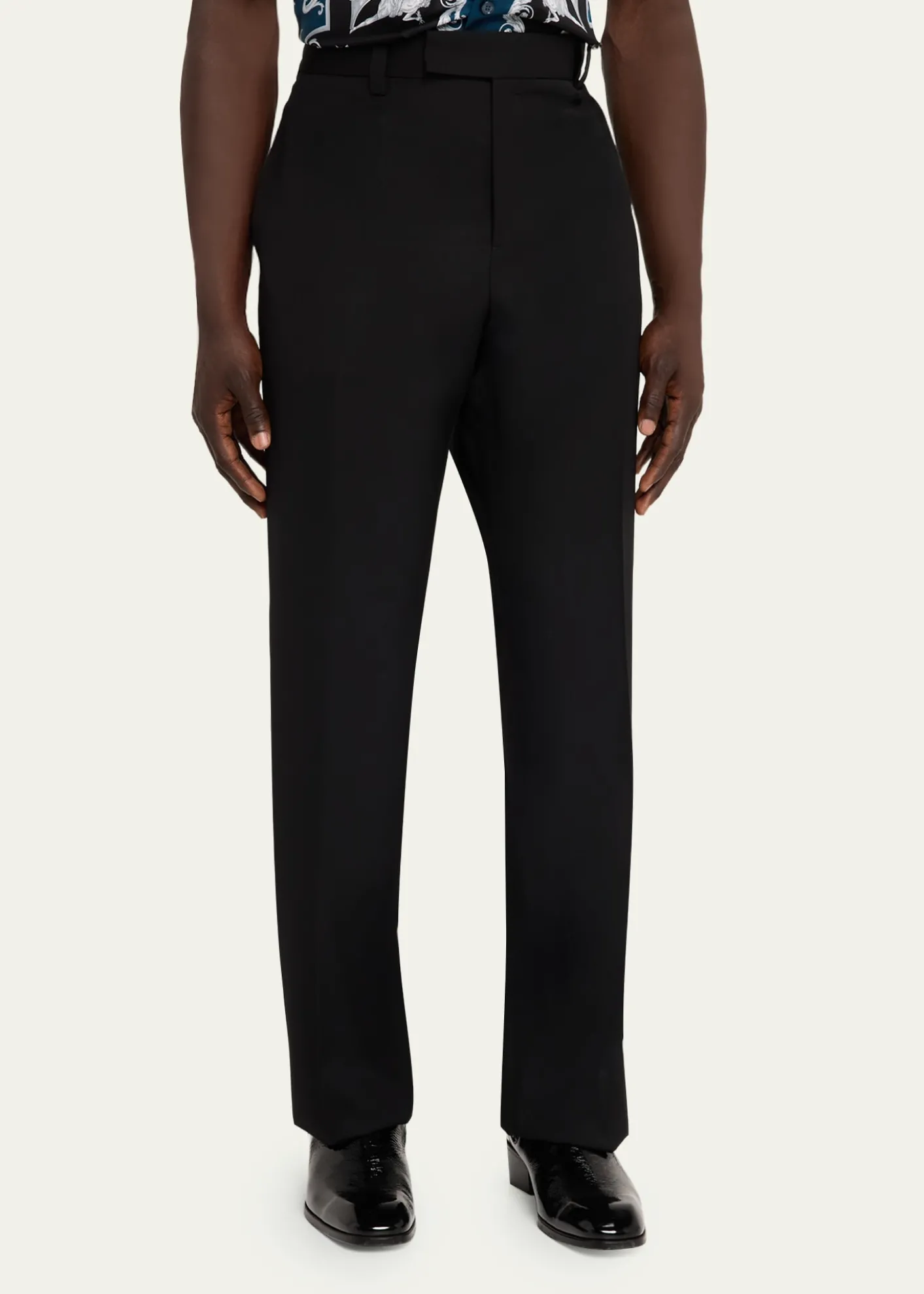 VersaceMen's Wool Straight Leg Flat-Front Trousers