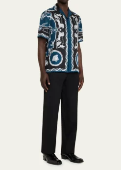 VersaceMen's Wool Straight Leg Flat-Front Trousers
