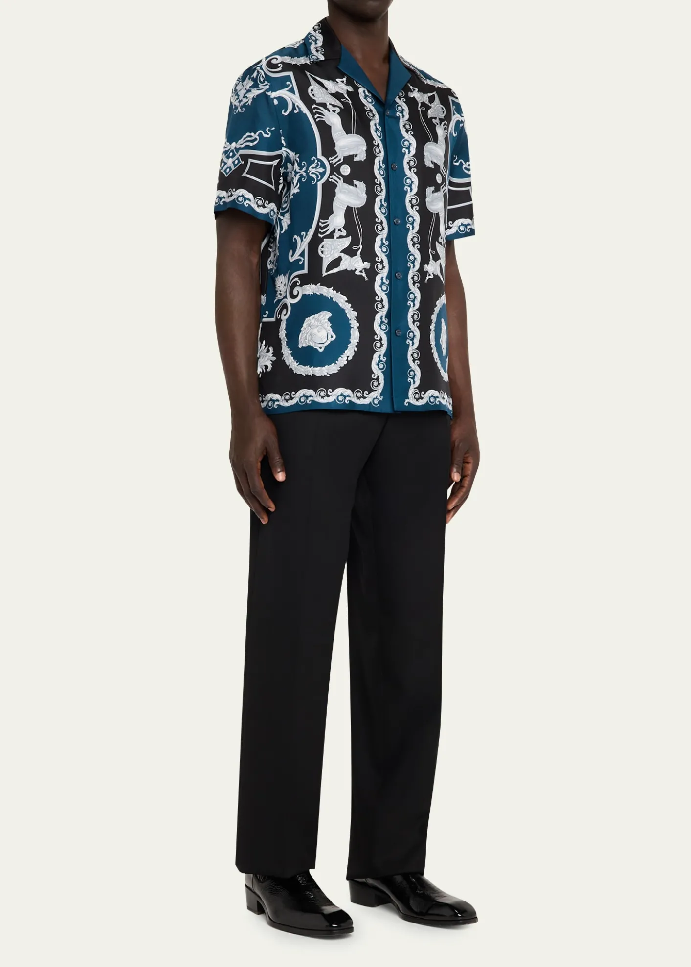 VersaceMen's Wool Straight Leg Flat-Front Trousers