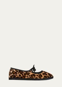 Vibi VeneziaLeopard-Printed Canvas Mary Jane Ballerina Flats