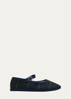 Vibi VeneziaMary Jane Plaid Herringbone Wool-Blend Flats