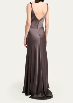 Victoria BeckhamAsymmetric Draped Sleeveless Satin Midi Dress
