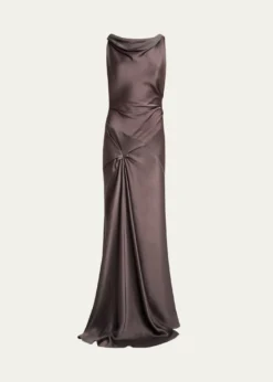 Victoria BeckhamAsymmetric Draped Sleeveless Satin Midi Dress