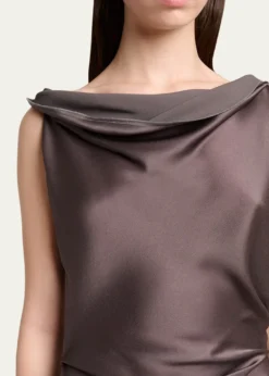 Victoria BeckhamAsymmetric Draped Sleeveless Satin Midi Dress