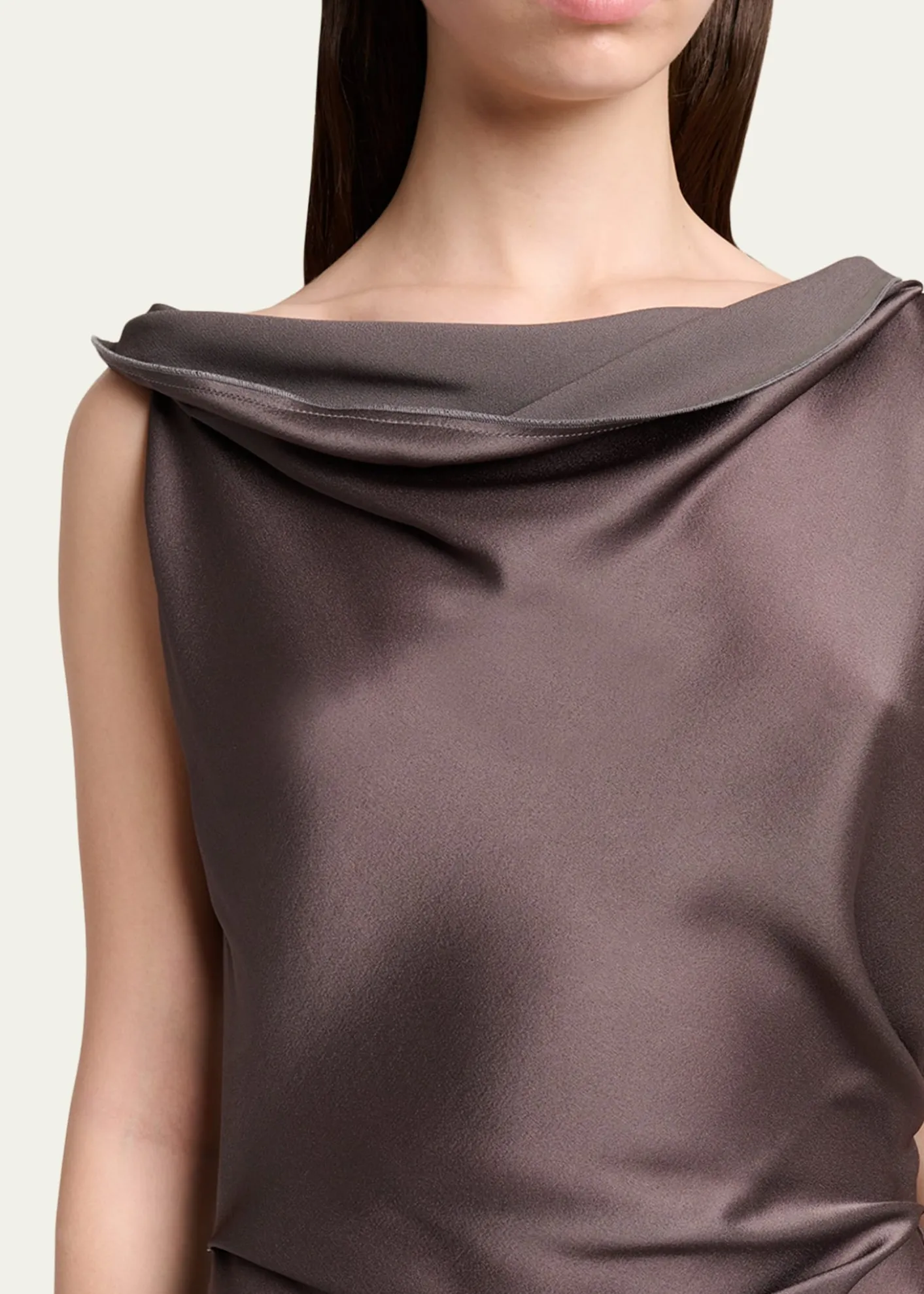 Victoria BeckhamAsymmetric Draped Sleeveless Satin Midi Dress