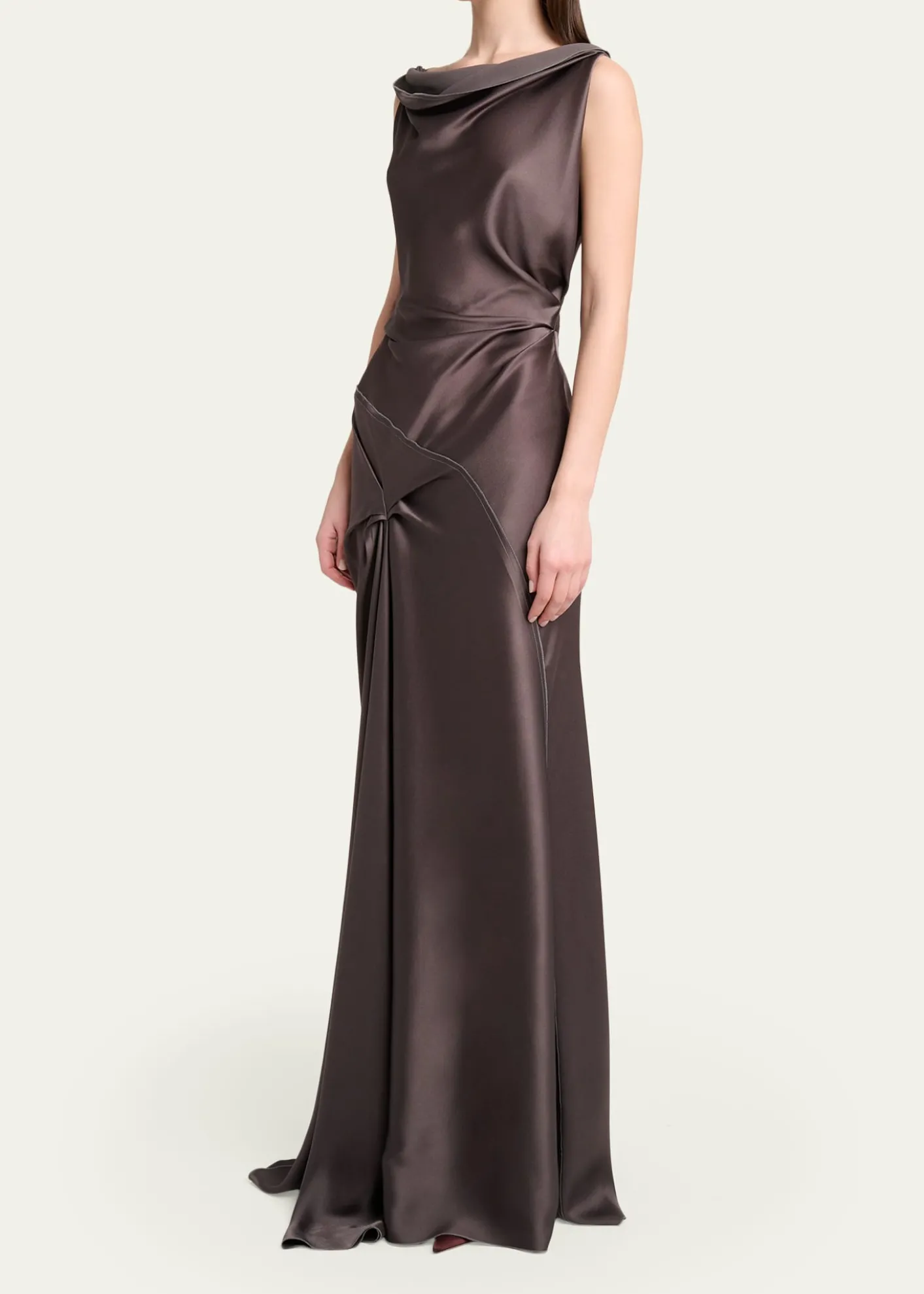 Victoria BeckhamAsymmetric Draped Sleeveless Satin Midi Dress