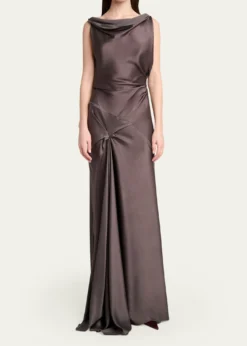 Victoria BeckhamAsymmetric Draped Sleeveless Satin Midi Dress