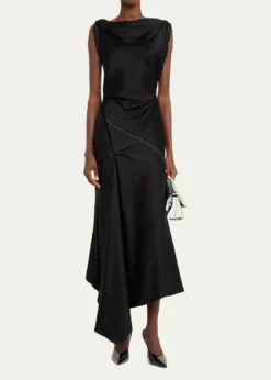 Victoria BeckhamAsymmetric Draped Sleeveless Satin Midi Dress