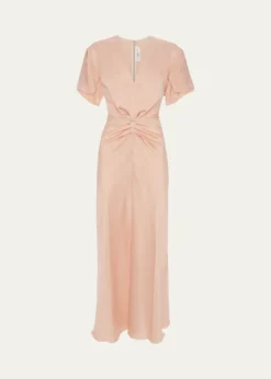 Victoria BeckhamEve Gathered-Waist Satin Midi Dress