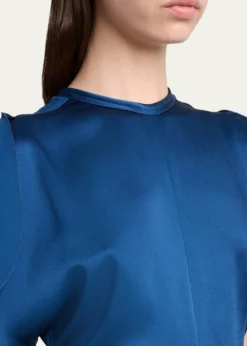 Victoria BeckhamGathered Waist Flutter-Sleeve Satin Gown