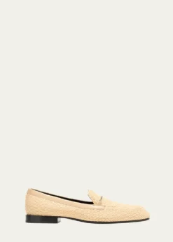 Victoria BeckhamRaffia Metal-Strap Flat Loafers