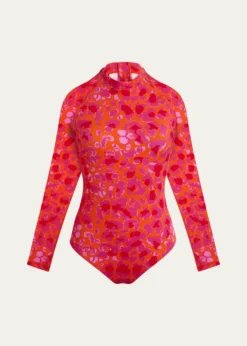 VilebrequinAbstract Leopard Printed Rashguard One-Piece Swimsuit