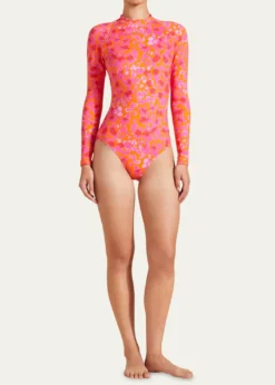 VilebrequinAbstract Leopard Printed Rashguard One-Piece Swimsuit