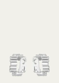 Viltier18K White Gold Edge Diamond Pave Hoop Earrings