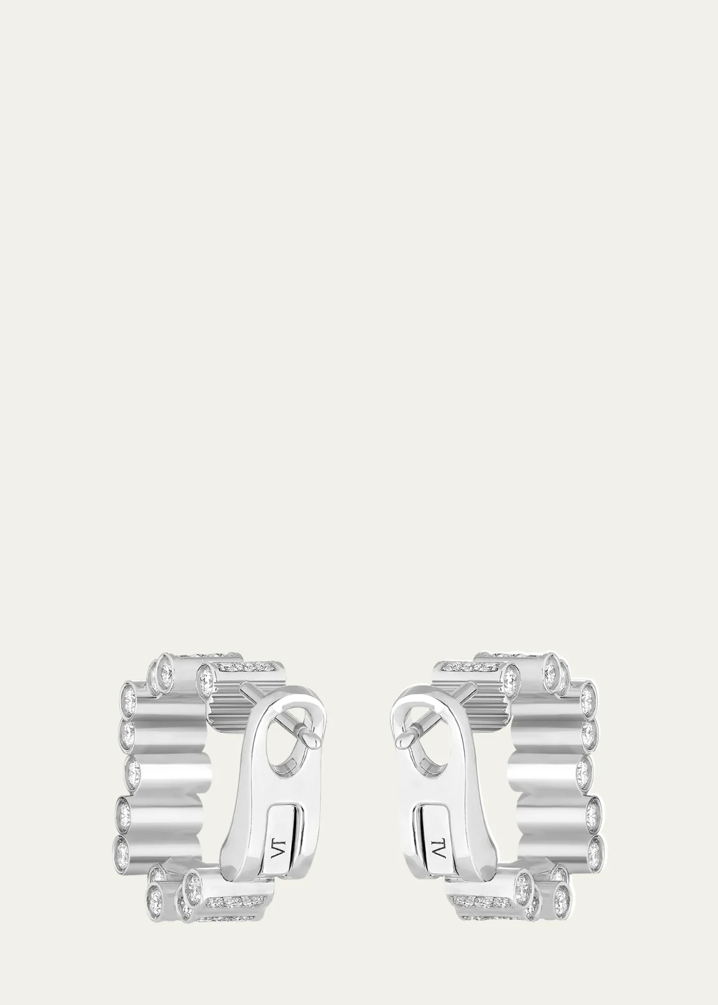 Viltier18K White Gold Edge Diamond Pave Hoop Earrings