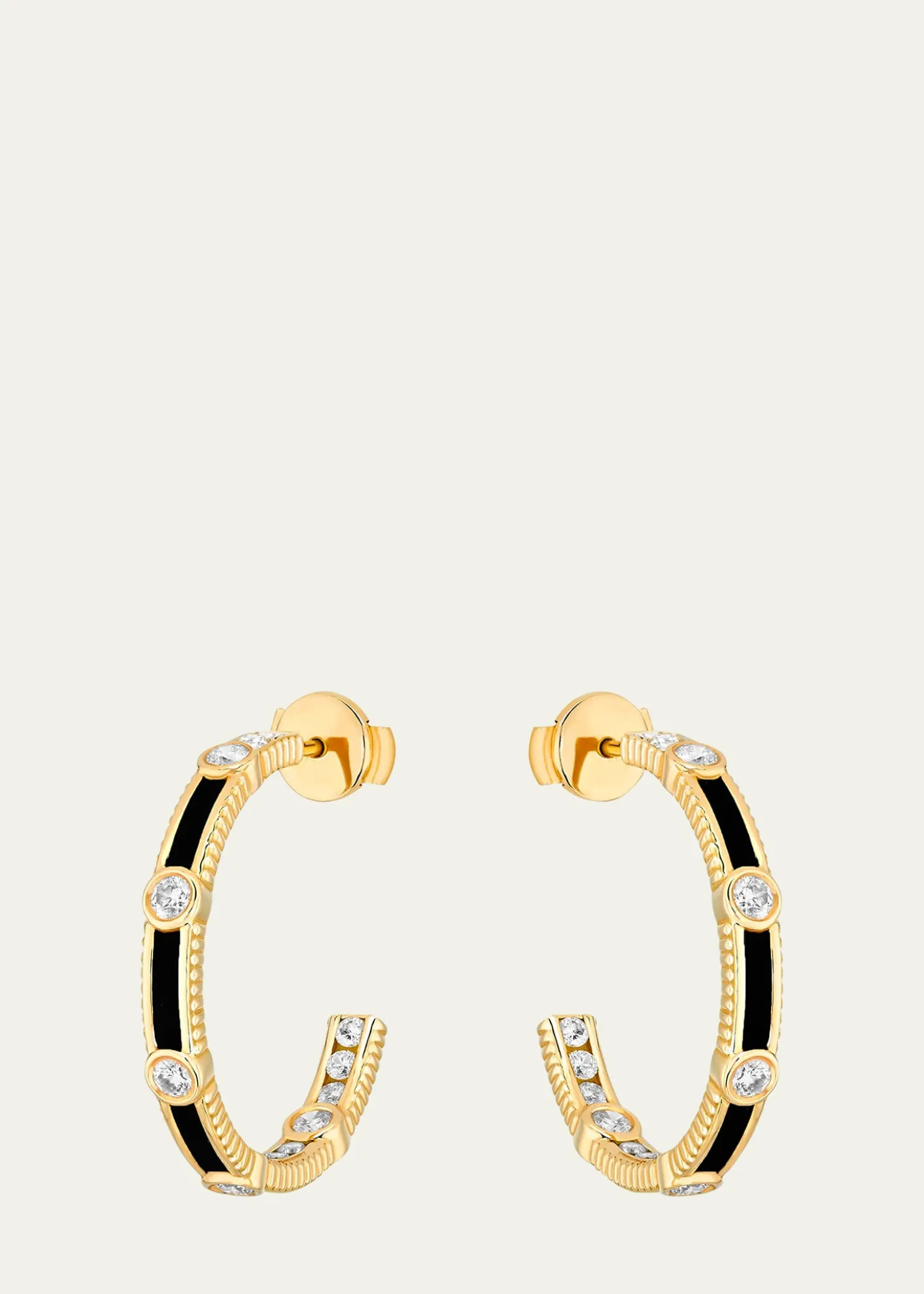 ViltierRayon Hoop Earrings in Onyx, 18K Yellow Gold and Diamonds