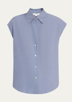 VinceCap-Sleeve Linen Button-Front Blouse
