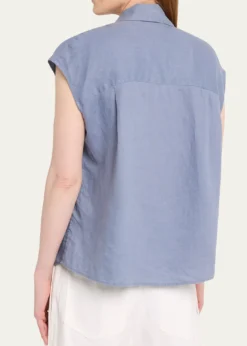 VinceCap-Sleeve Linen Button-Front Blouse