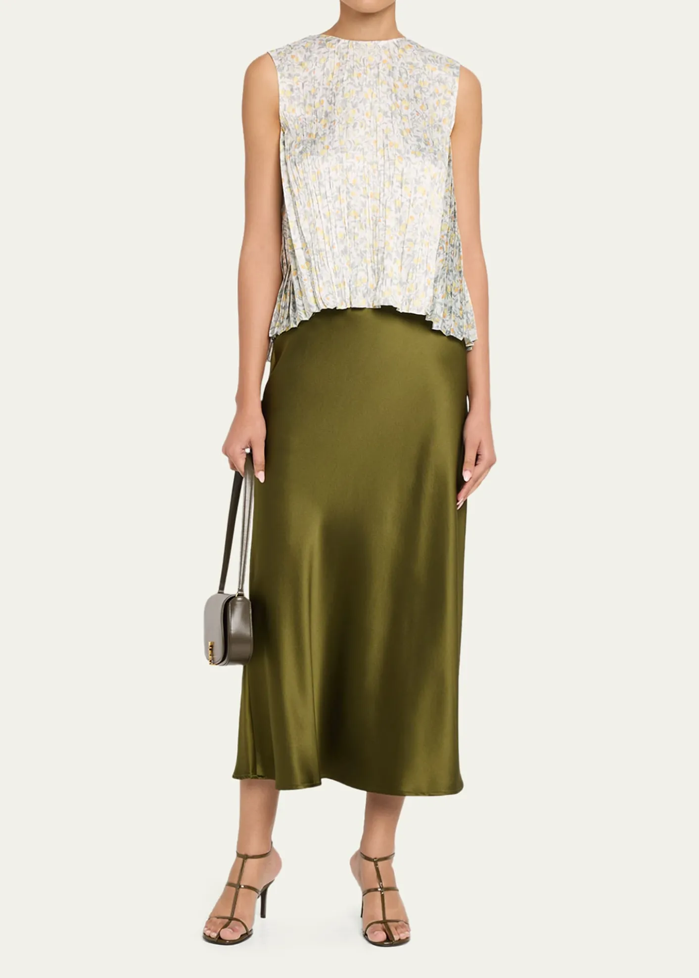 VinceCitrine Bloom Pleated Satin Top