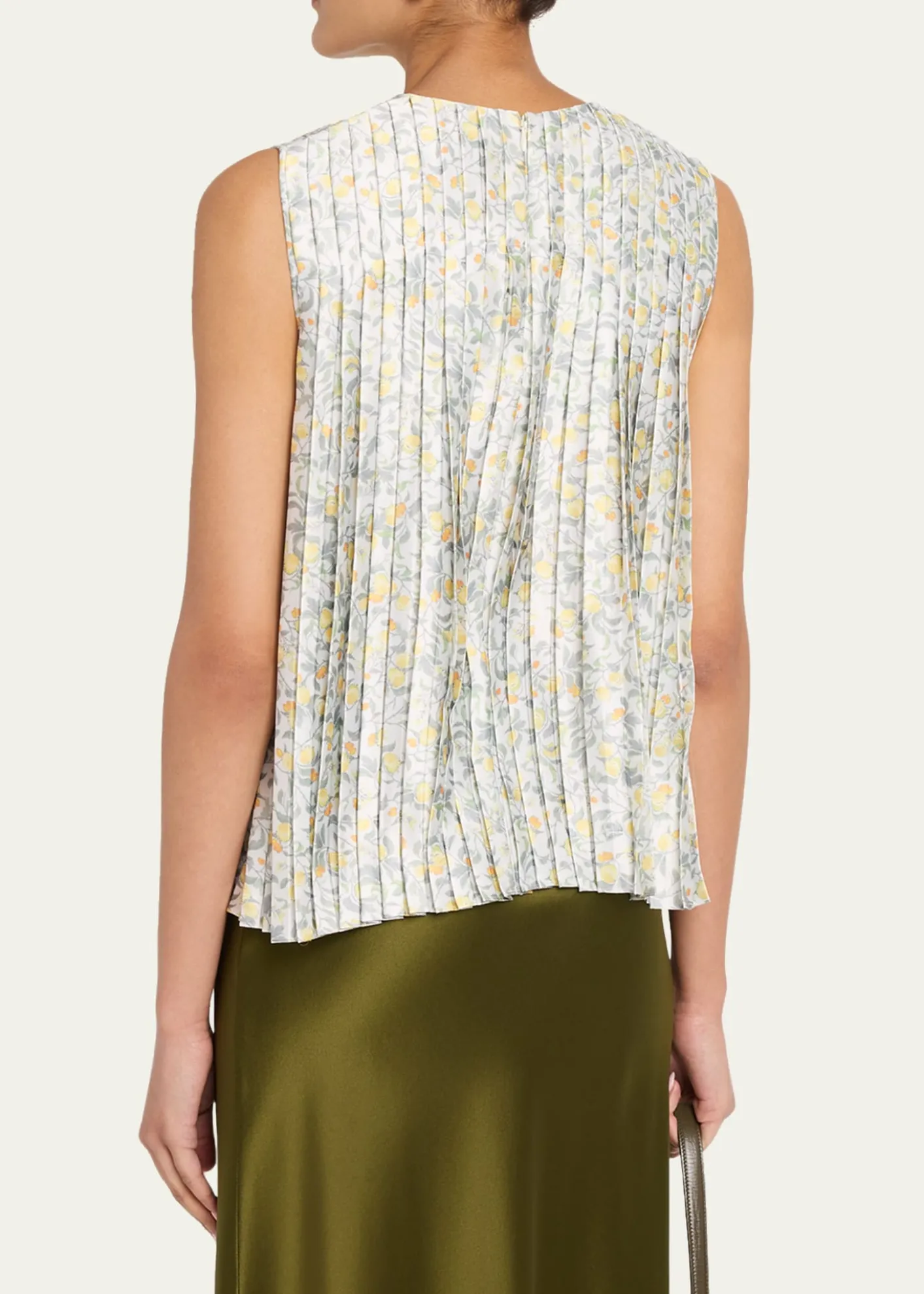 VinceCitrine Bloom Pleated Satin Top