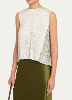 VinceCitrine Bloom Pleated Satin Top