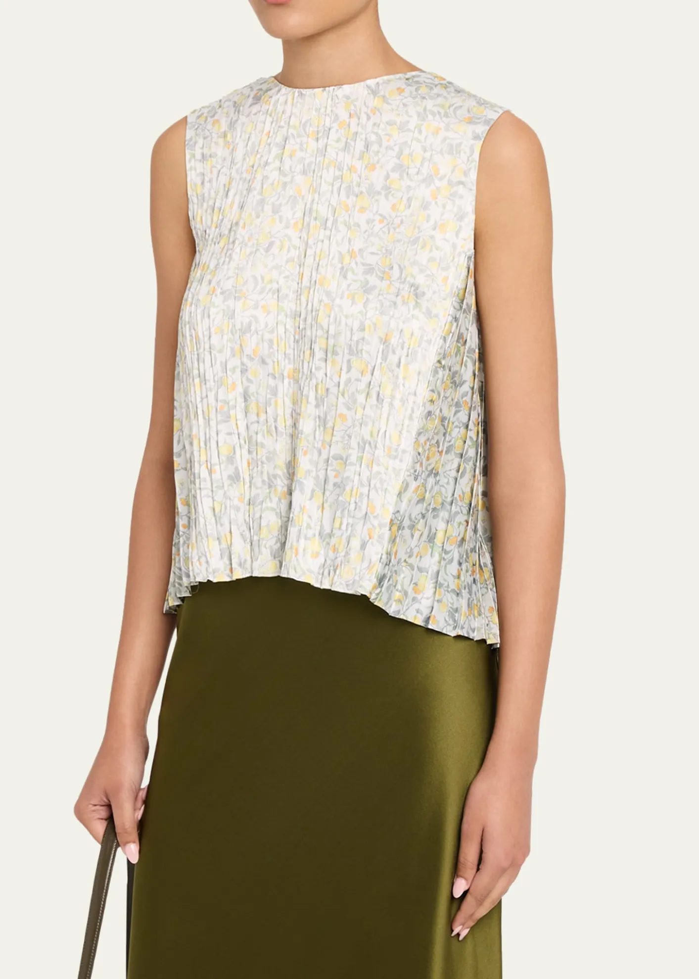 VinceCitrine Bloom Pleated Satin Top