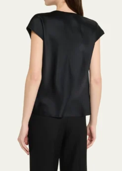 VinceCowl-Neck Cap-Sleeve Satin Blouse
