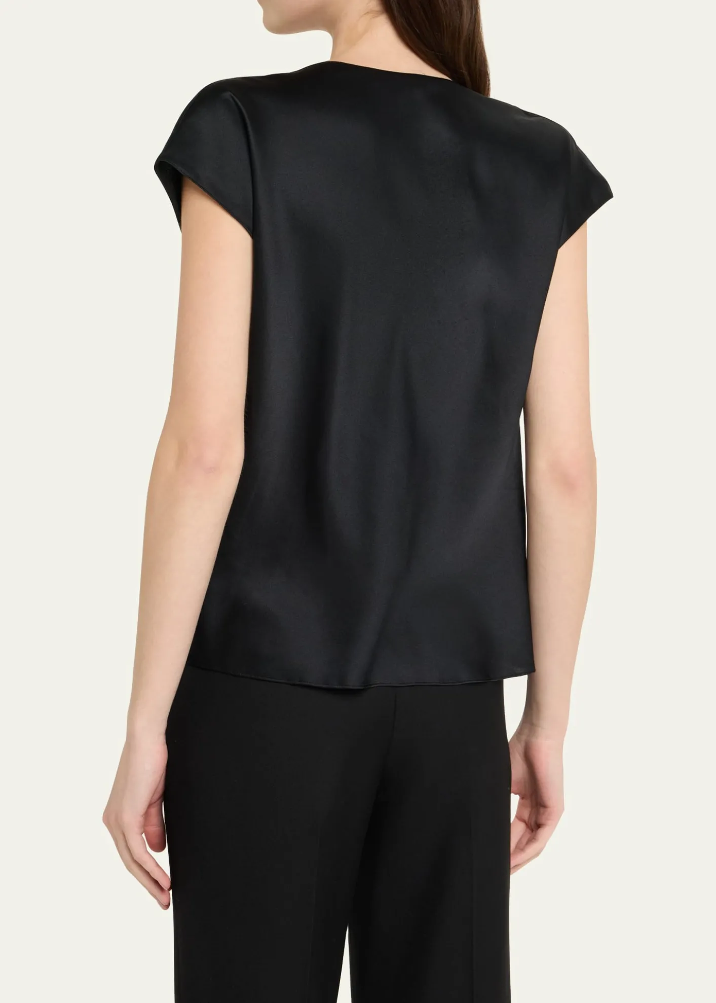 VinceCowl-Neck Cap-Sleeve Satin Blouse