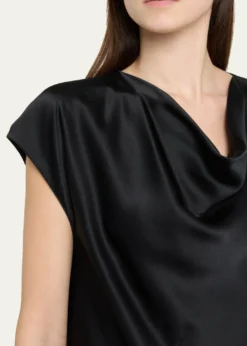 VinceCowl-Neck Cap-Sleeve Satin Blouse