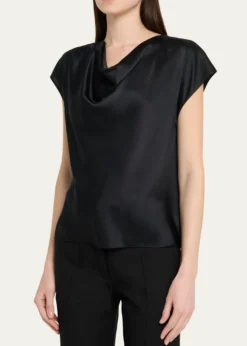 VinceCowl-Neck Cap-Sleeve Satin Blouse