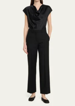 VinceCowl-Neck Cap-Sleeve Satin Blouse
