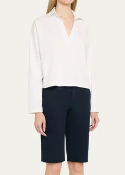 VinceEasy Cotton Long-Sleeve Pullover Polo Top