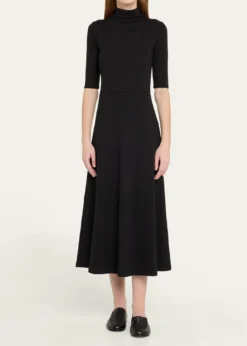 VinceElbow-Sleeve Turtleneck Midi Dress