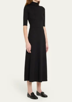 VinceElbow-Sleeve Turtleneck Midi Dress