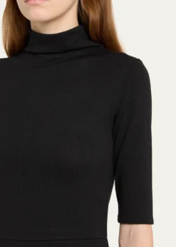 VinceElbow-Sleeve Turtleneck Midi Dress