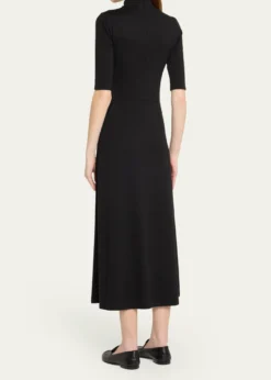 VinceElbow-Sleeve Turtleneck Midi Dress