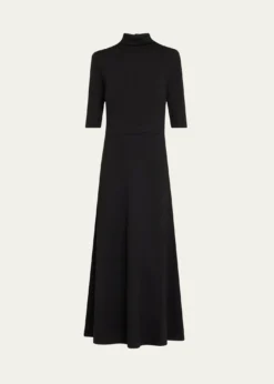 VinceElbow-Sleeve Turtleneck Midi Dress