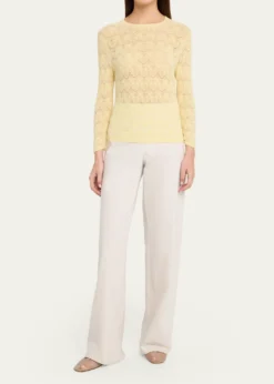 VinceFine Lace 3/4-Sleeve Crewneck Top