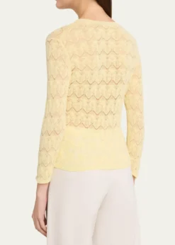VinceFine Lace 3/4-Sleeve Crewneck Top