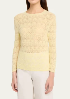 VinceFine Lace 3/4-Sleeve Crewneck Top