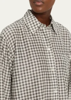 VinceLong-Sleeve Cropped Cotton-Silk Gingham Shirt