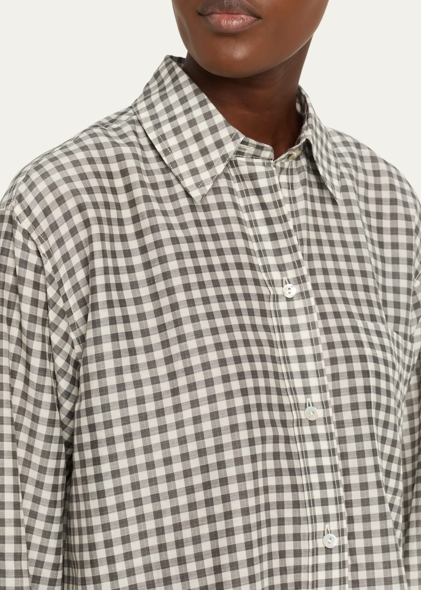 VinceLong-Sleeve Cropped Cotton-Silk Gingham Shirt